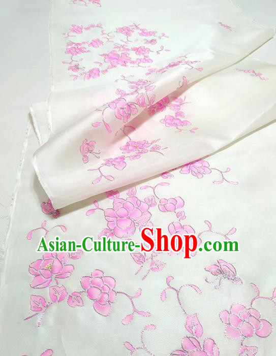 Chinese Traditional Embroidered Pattern Design White Silk Fabric Asian China Hanfu Silk Material