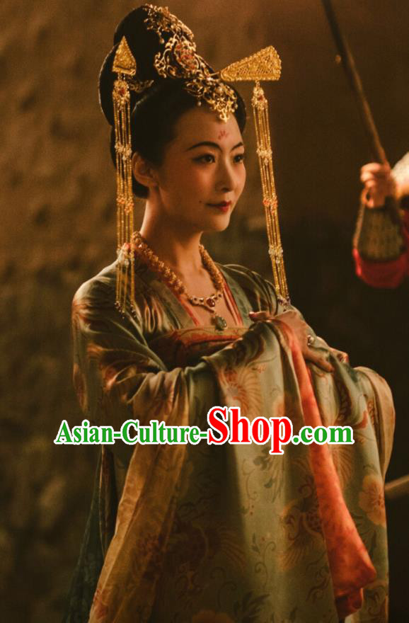 Chinese Ancient Tang Dynasty Imperial Consort the Longest Day in Chang An Xu Hezi Replica Costumes and Headpiece Complete Set