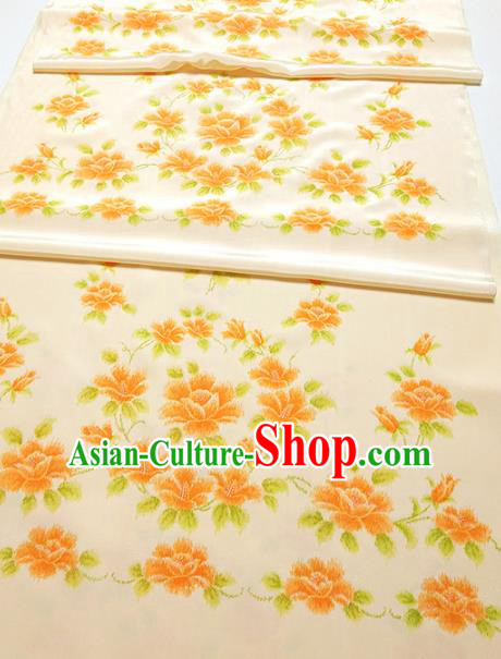 Chinese Traditional Roses Pattern Design Beige Silk Fabric Asian China Hanfu Silk Material