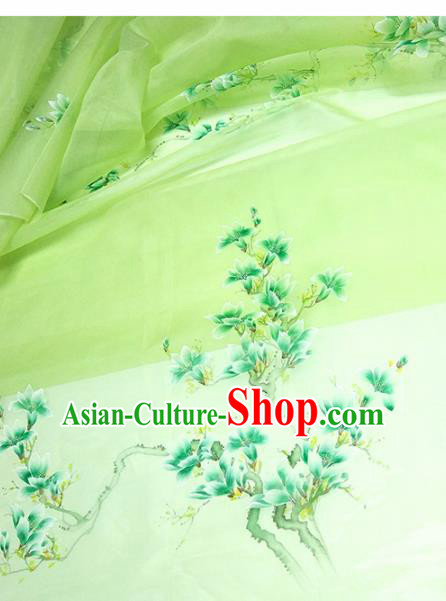 Chinese Traditional Yulan Magnolia Pattern Design Green Silk Fabric Asian China Hanfu Silk Material