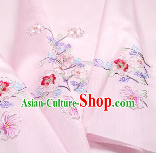 Chinese Traditional Embroidered Flowers Pattern Design Pink Silk Fabric Asian China Hanfu Silk Material