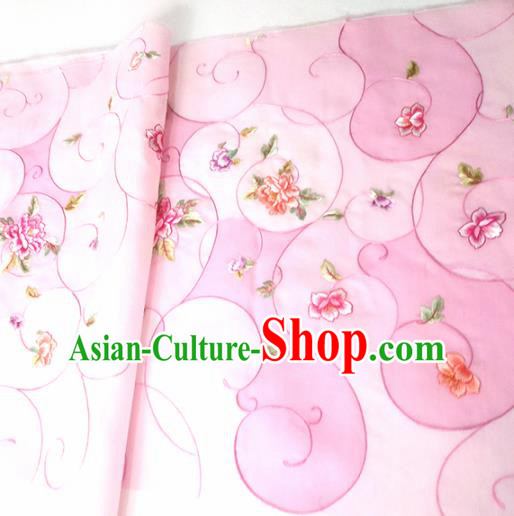 Chinese Traditional Embroidered Peony Pattern Design Pink Silk Fabric Asian China Hanfu Silk Material