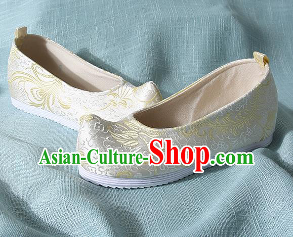 Chinese Handmade Yellow Brocade Bow Shoes Traditional Ming Dynasty Hanfu Shoes Princess Shoes for Women