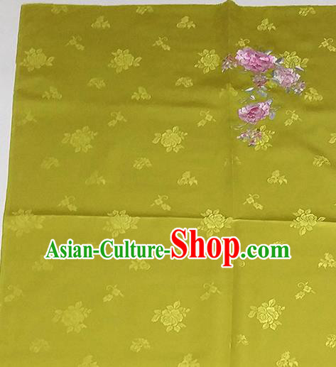 Chinese Traditional Embroidered Peony Pattern Design Green Silk Fabric Asian Brocade China Hanfu Satin Material