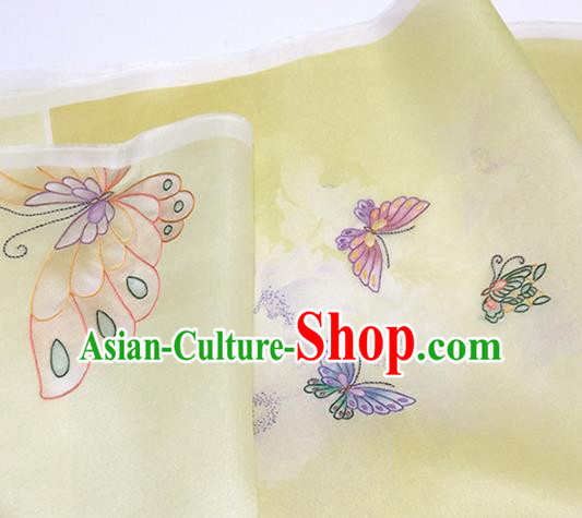 Chinese Traditional Printing Butterfly Pattern Design Yellow Silk Fabric Asian China Hanfu Silk Material