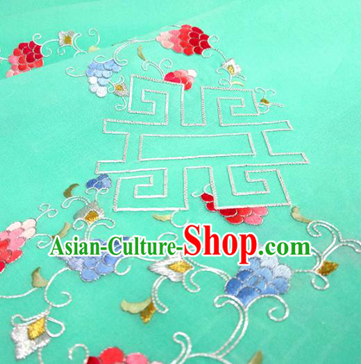 Chinese Traditional Embroidered Flowers Pattern Design Green Silk Fabric Asian China Hanfu Silk Material