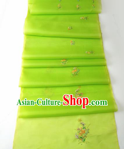 Chinese Traditional Embroidered Flowers Pattern Design Light Green Silk Fabric Asian China Hanfu Silk Material