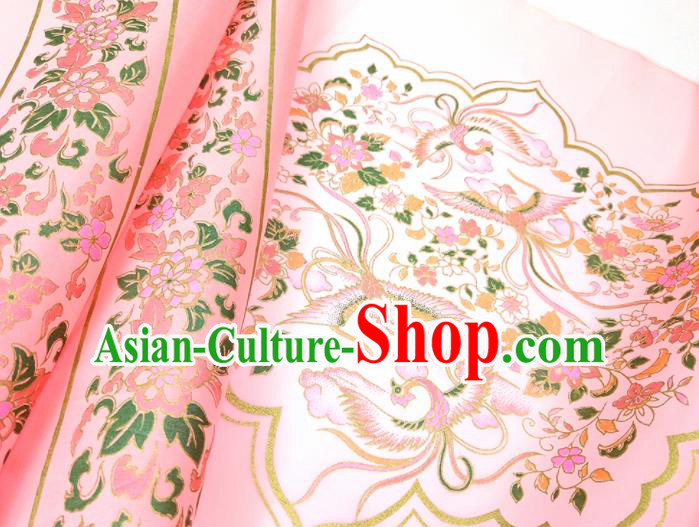Chinese Traditional Phoenix Flowers Pattern Design Pink Silk Fabric Asian China Hanfu Silk Material
