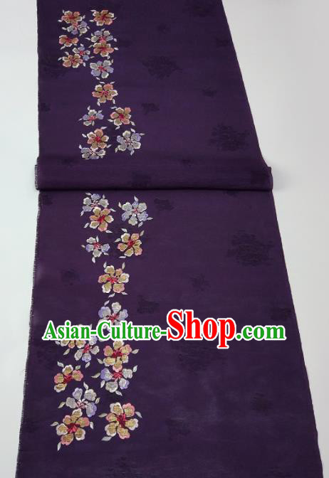 Chinese Traditional Embroidered Pattern Design Deep Purple Silk Fabric Asian China Hanfu Silk Material