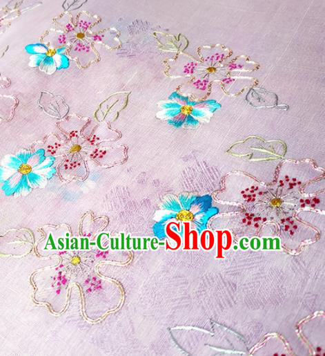 Chinese Traditional Embroidered Flowers Pattern Design Lilac Silk Fabric Asian China Hanfu Silk Material