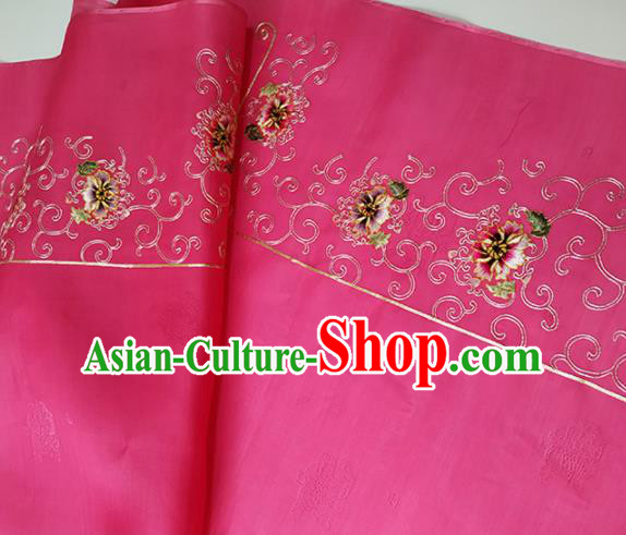 Chinese Traditional Embroidered Peony Pattern Design Rosy Silk Fabric Asian China Hanfu Silk Material