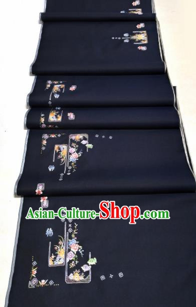 Chinese Traditional Embroidered Tortoise Peony Pattern Design Black Silk Fabric Asian China Hanfu Silk Material