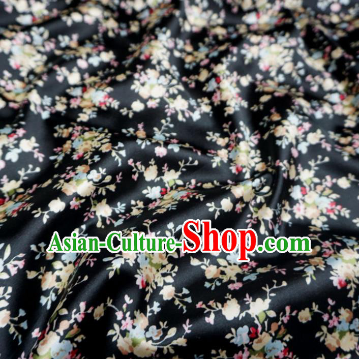 Chinese Traditional Royal Flowers Pattern Design Black Brocade Fabric Asian Satin China Hanfu Silk Material