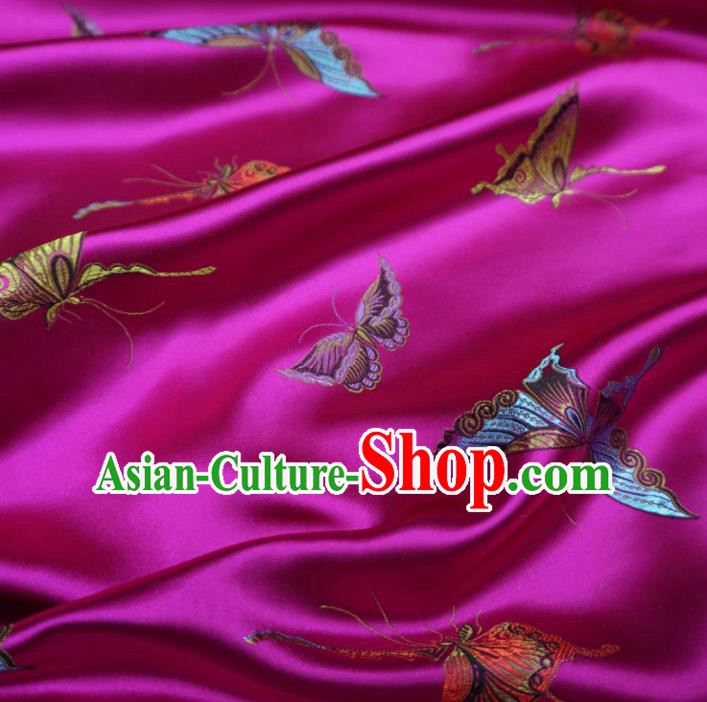 Chinese Traditional Colorful Butterfly Pattern Design Rosy Brocade Fabric Asian Satin China Hanfu Silk Material