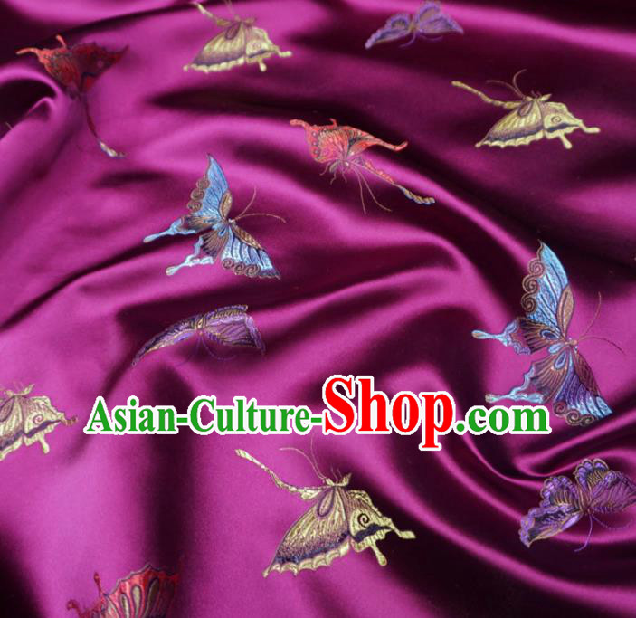 Chinese Traditional Colorful Butterfly Pattern Design Purple Brocade Fabric Asian Satin China Hanfu Silk Material