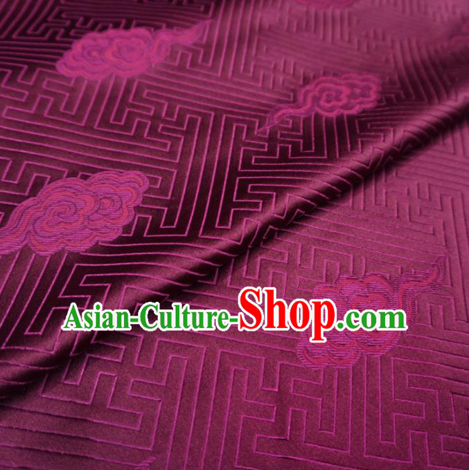 Chinese Traditional Clouds Pattern Design Purple Brocade Fabric Asian Satin China Hanfu Silk Material