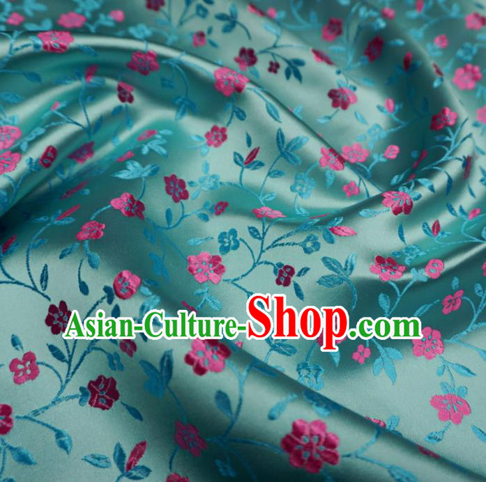 Chinese Traditional Plum Pattern Design Green Brocade Fabric Asian Satin China Hanfu Silk Material