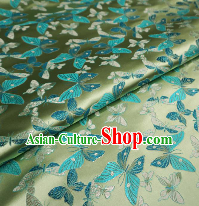 Chinese Traditional Butterfly Pattern Design Light Green Brocade Fabric Asian Satin China Hanfu Silk Material