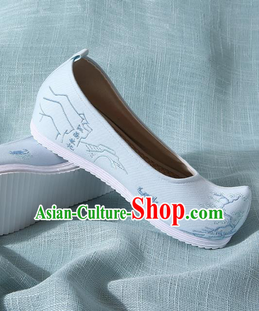 Chinese Handmade Embroidered Pine Blue Bow Shoes Traditional Ming Dynasty Hanfu Shoes Princess Shoes for Women