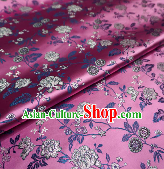 Chinese Traditional Twine Flowers Pattern Design Deep Pink Brocade Fabric Asian Satin China Hanfu Silk Material