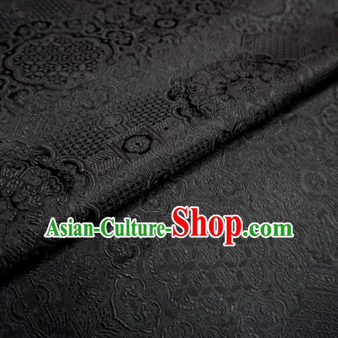 Chinese Traditional Rosette Pattern Design Black Brocade Fabric Asian Satin China Hanfu Silk Material