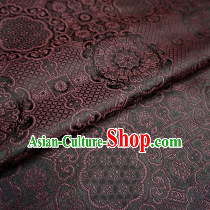 Chinese Traditional Rosette Pattern Design Deep Brown Brocade Fabric Asian Satin China Hanfu Silk Material