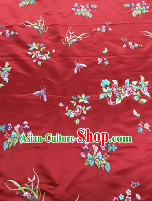 Chinese Traditional Embroidered Butterfly Peony Pattern Design Red Silk Fabric Asian China Hanfu Silk Material