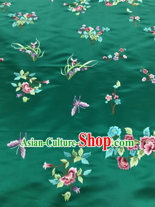 Chinese Traditional Embroidered Butterfly Peony Pattern Design Green Silk Fabric Asian China Hanfu Silk Material