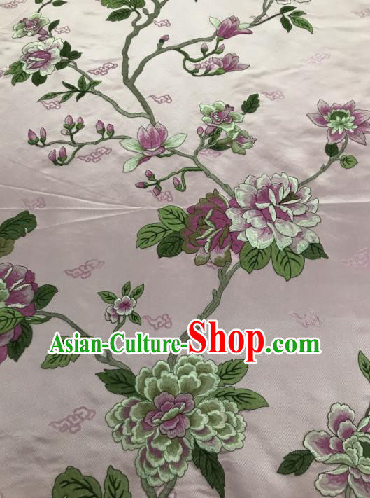 Chinese Traditional Embroidered Yulan Magnolia Pattern Design Pink Silk Fabric Asian China Hanfu Silk Material