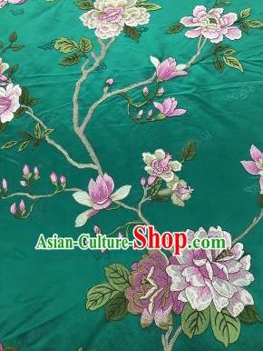 Chinese Traditional Embroidered Yulan Magnolia Pattern Design Green Silk Fabric Asian China Hanfu Silk Material