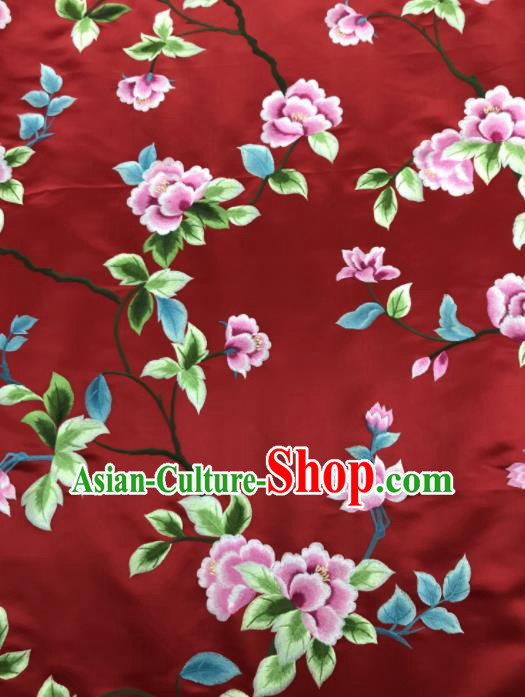 Chinese Traditional Embroidered Lily Flowers Pattern Design Red Silk Fabric Asian China Hanfu Silk Material