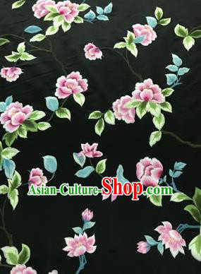 Chinese Traditional Embroidered Lily Flowers Pattern Design Black Silk Fabric Asian China Hanfu Silk Material