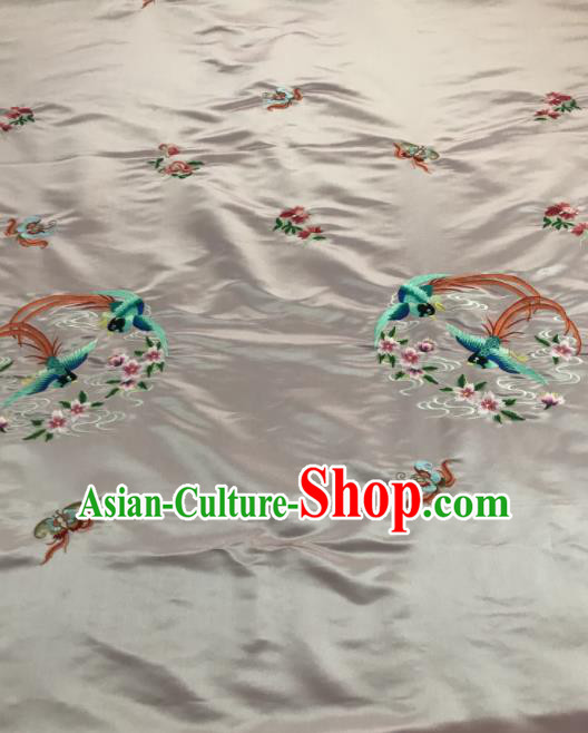 Chinese Traditional Embroidered Peach Flowers Birds Pattern Design Pink Silk Fabric Asian China Hanfu Silk Material