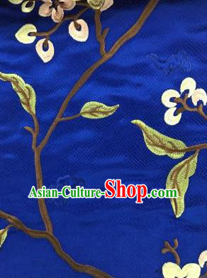 Chinese Traditional Embroidered Flowers Pattern Design Royalblue Silk Fabric Asian China Hanfu Silk Material