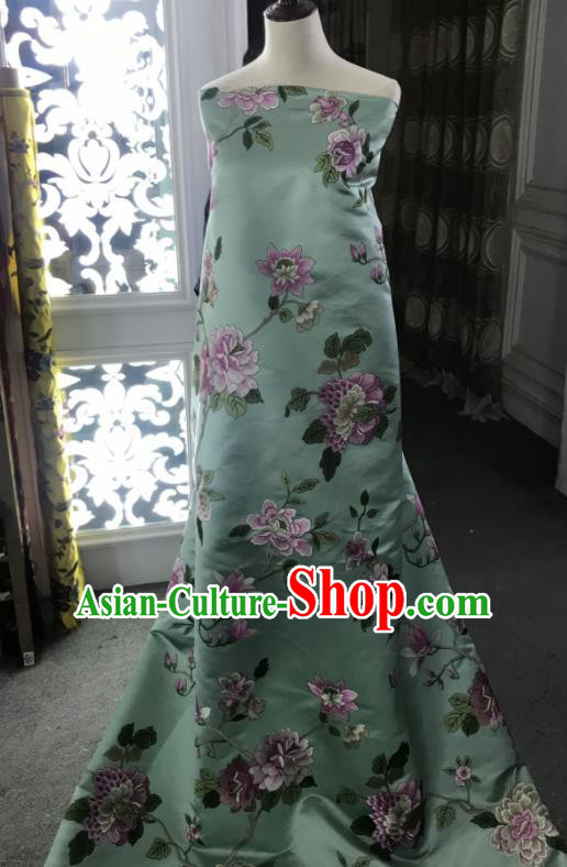 Chinese Traditional Embroidered Peony Pattern Design Light Green Silk Fabric Asian China Hanfu Silk Material