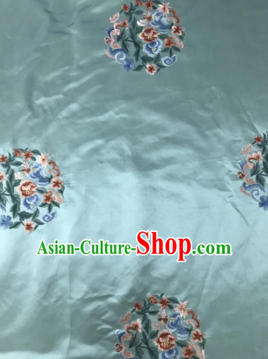 Chinese Traditional Embroidered Round Peony Pattern Design Green Silk Fabric Asian China Hanfu Silk Material