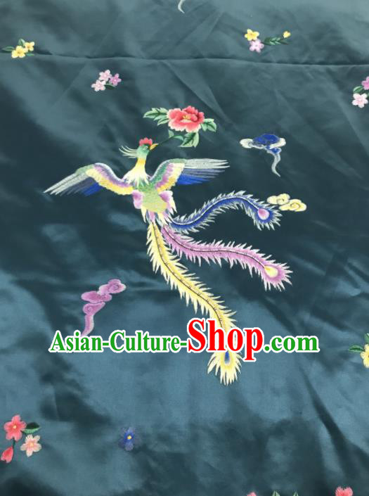 Chinese Traditional Embroidered Phoenix Peony Pattern Design Peacock Green Silk Fabric Asian China Hanfu Silk Material