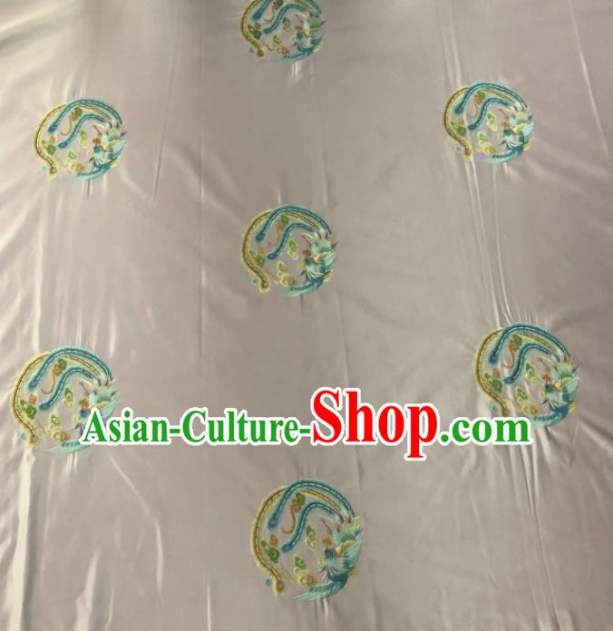 Chinese Traditional Embroidered Round Phoenix Pattern Design Pink Silk Fabric Asian China Hanfu Silk Material