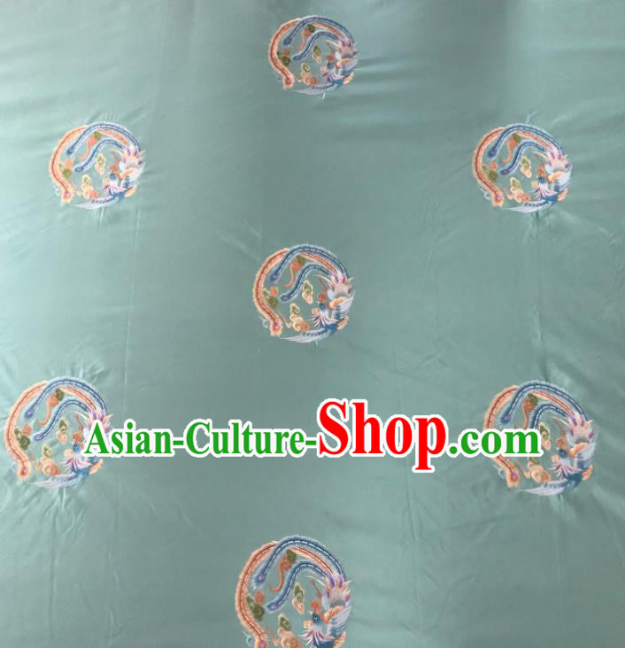 Chinese Traditional Embroidered Round Phoenix Pattern Design Green Silk Fabric Asian China Hanfu Silk Material