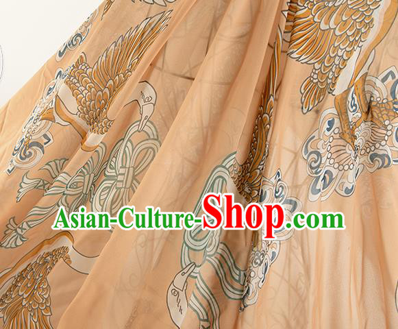 Chinese Traditional Printing Swan Pattern Design Yellow Chiffon Fabric Asian Satin China Hanfu Material