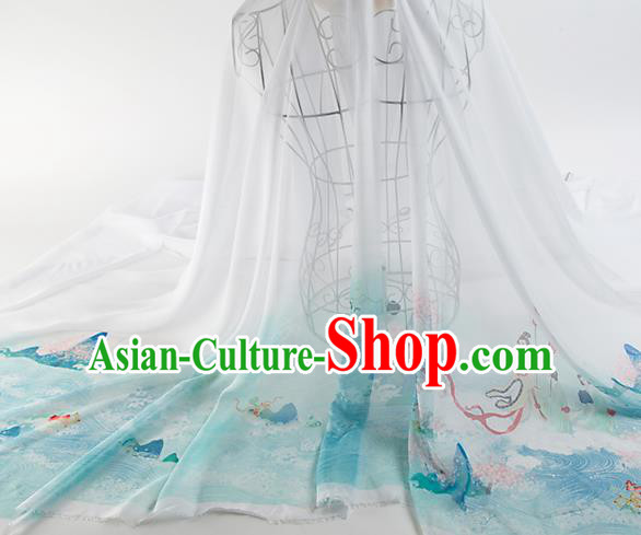 Chinese Traditional Printing Goddess Pattern Design Chiffon Fabric Asian Satin China Hanfu Material