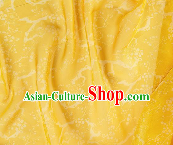 Chinese Traditional Plum Blossom Pattern Design Yellow Chiffon Fabric Asian Satin China Hanfu Material