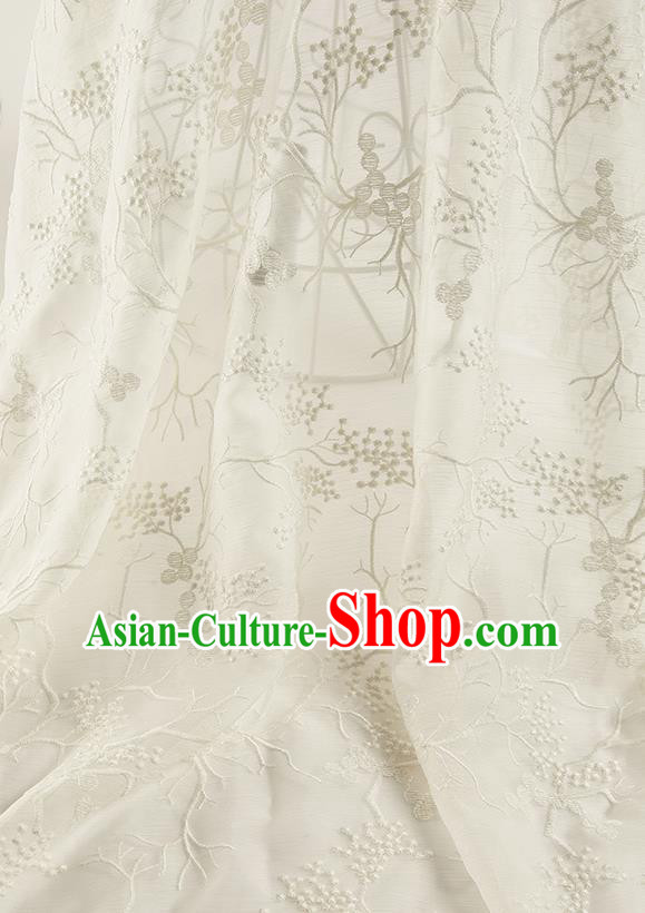 Chinese Traditional Plum Blossom Pattern Design White Chiffon Fabric Asian Satin China Hanfu Material