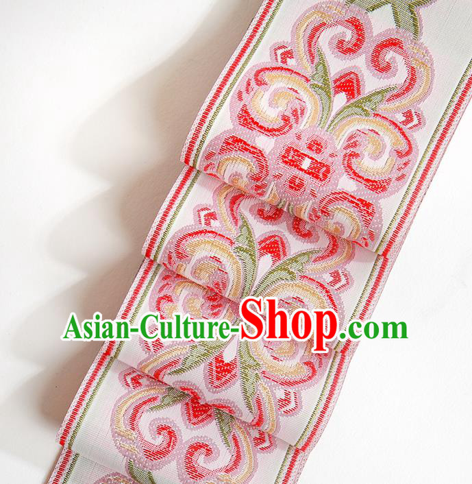 Chinese Traditional Hanfu Pink Embroidered Pattern Band Fabric Asian China Costume Collar Accessories