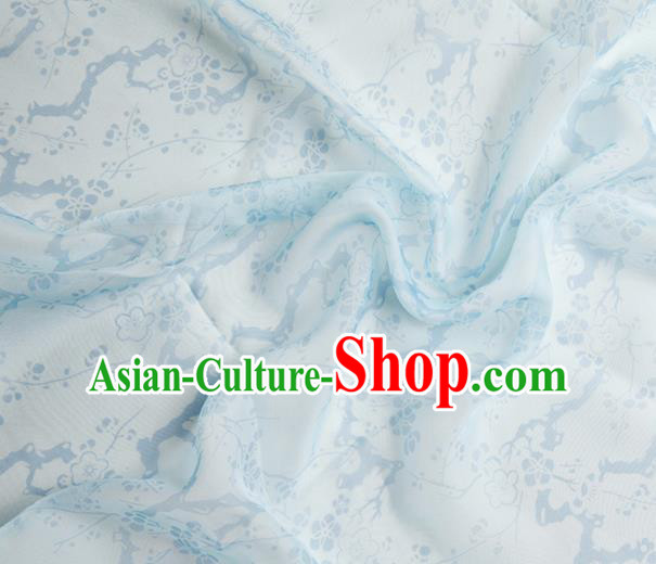 Chinese Traditional Plum Pattern Design Blue Chiffon Fabric Asian Satin China Hanfu Material