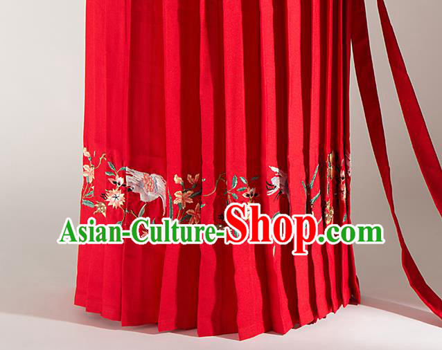 Chinese Traditional Embroidered Deer Pattern Design Red Flax Fabric Asian China Hanfu Material