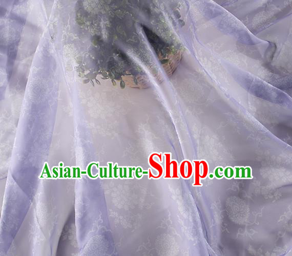 Chinese Traditional Peony Lotus Pattern Design Lilac Chiffon Fabric Asian Satin China Hanfu Material