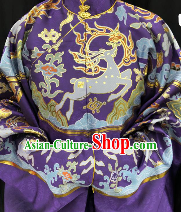 Chinese Traditional Deers Pattern Design Purple Brocade Fabric Asian China Hanfu Satin Material