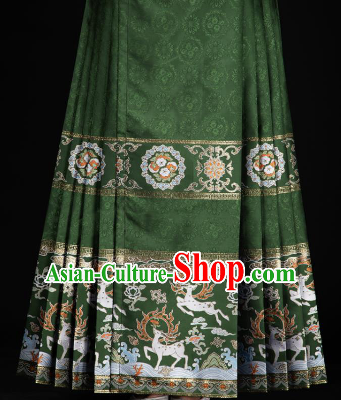 Chinese Traditional Colorful Deer Pattern Design Green Brocade Fabric Asian China Satin Hanfu Material