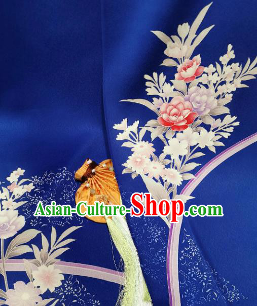 Chinese Traditional Classical Daisy Pattern Design Royalblue Silk Fabric Asian China Cheongsam Silk Material